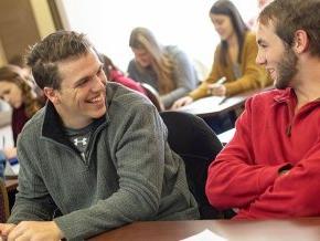 Students laughing in class.