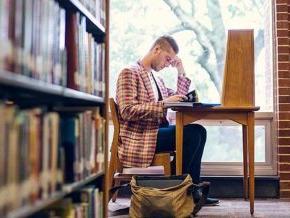 A student studies in the library