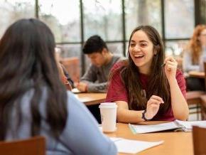 LR students laughing in the cafeteria