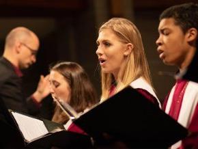 Choir singing in chapel during concert