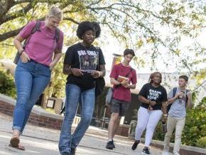 Students walking to class across campus